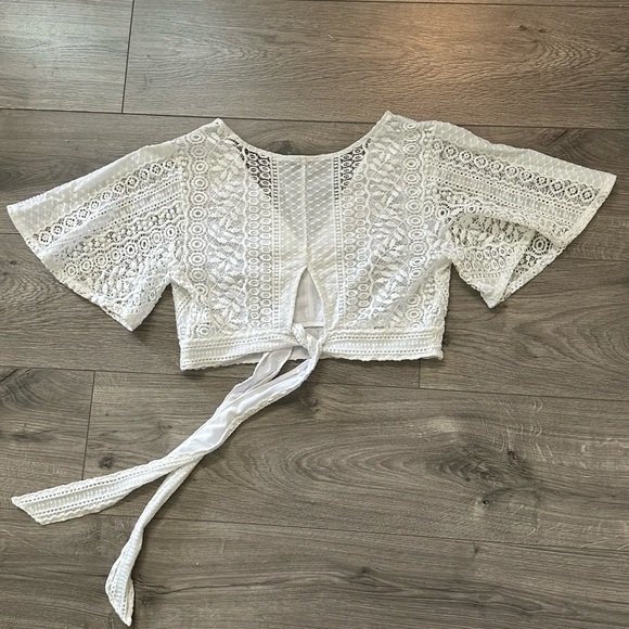 Express | White Lace, Tie Back Crop Top | Boho | Medium - Picture 5 of 7